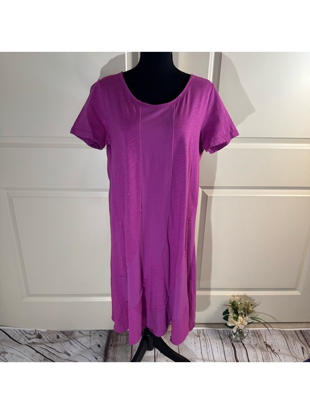 Soft Surroundings Fuchsia Short Sleeve Cotton Dress Lagenlook Small